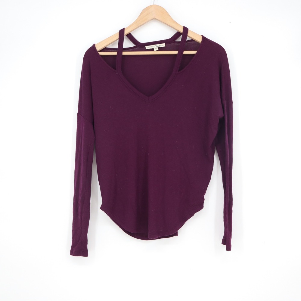 Express One Eleven Womens XS Burgundy Cutout Strappy V-Neck Long Sleeve Top